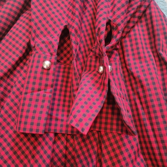 Petersyn Sutton Tartan Red Plaid Cotton Asymmetric A-line Midi Dress Size Small - Picture 10 of 15